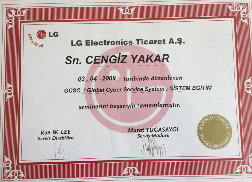 LG Yetkili Servis Belgesi